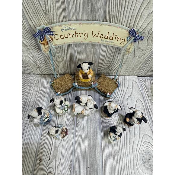 Mary's Moo Moo's Cows Lot of 9 Pieces Marriage Wedding Theme Enesco Vintage - Picture 7 of 9